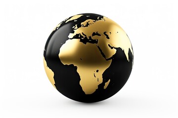 Black Globe with Golden Touch. 3D Illustration of Metal Globe with Africa Map in Black and Gold Colors Isolated on White Background