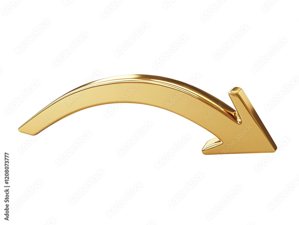 Poster golden downward curved arrow isolated on a transparent background