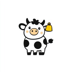 Obraz premium Cute, small cow with a bell, isolated on white, for children's books and educational resources