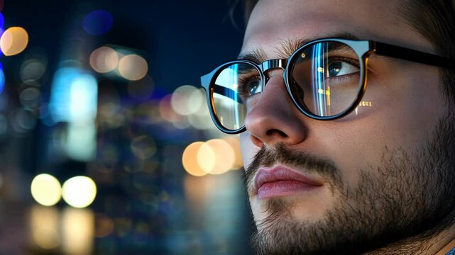 futuristic theme businessman with glowing neon light background, online business and technology adaptation advantage concept