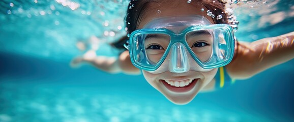 Naklejka premium Underwater Fun: A Girl's Joyful Dive