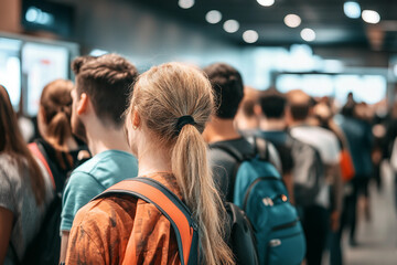 Fototapeta premium Many people stand in line, public crowd generative AI