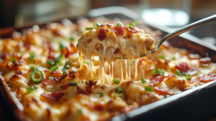 Creamy cheesy casserole topped with jalapenos ready to serve