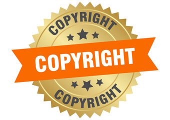 copyright. copyright round orange and gold label isolated on transparent background