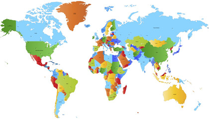 World map. Color modern vector map. Silhouette map
