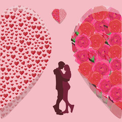 Valentine hundred hearts and roses of lover