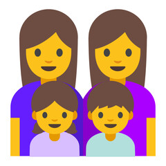 Cartoon Family Illustration, Smiling Adults and Children in Purple Shirts, Isolated on White Background