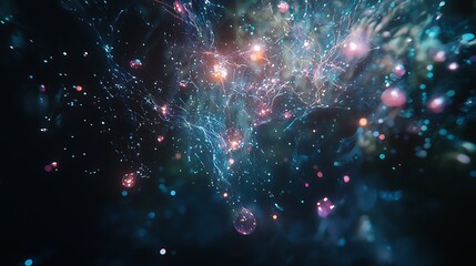 A colorful, starry sky with a blue background