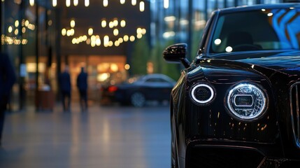 Night Luxury Car Headlights, City Background