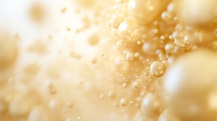 Radiant molecular cluster in golden hues, serene warm light, soft glowing textures, premium hydration technology.