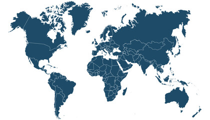 World map. Blue modern vector map. Silhouette map