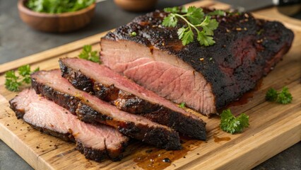 Smoking a texas-style brisket in a rustic bbq environment for the ultimate flavor experience