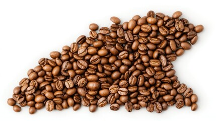 Fototapeta premium Dark roasted coffee beans artfully arranged to form the shape of a state map against a white background in a clean and minimalistic style
