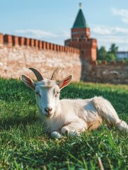 Fototapeta premium Peaceful Pastoral Scene with Sheep and Iconic Russian Landmark