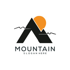 Set of vector mountain and outdoor adventures logo designs.
