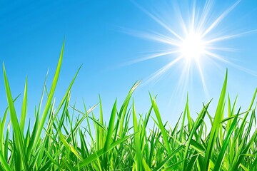 Fototapeta premium Vibrant Green Grass Under Sunny Blue Sky