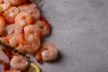 Frozen uncooked prawns or shrimps with lemon