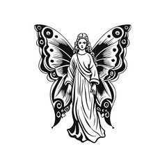 vector butterfly illustration girl white background