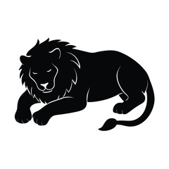 Lion Sleeping Silhouette Vector Art - Black Color Illustration Design