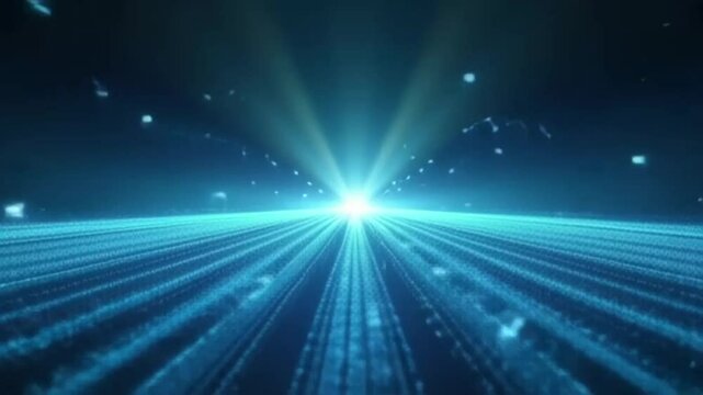 A looping thin line grid animation with neon blue forced perspective background