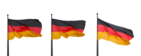 Three kind of Flag of Germany on flagpole isolated on white, clipping path, PNG