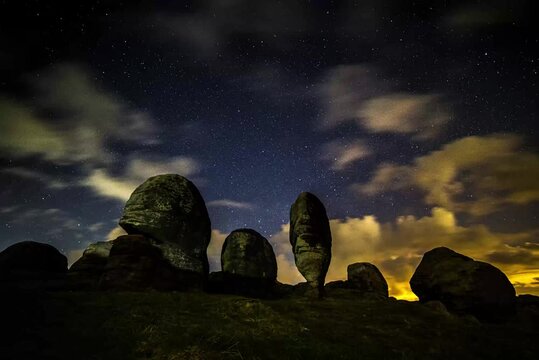 Bridestones Timelapse with Moving Starry Night Sky