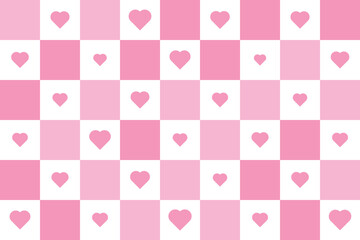 Charming retro groovy checkerboard pink and white checkerboard pattern with various heart shapes, perfect for Valentine's Day or romantic-themed designs.