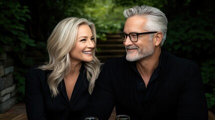 A couple shares a delightful moment together, surrounded by the vibrant beauty of a lush garden on a warm, sunny afternoon