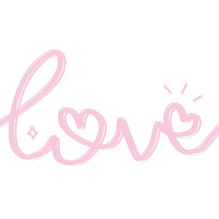 Watercolor pink cursive love text illustration