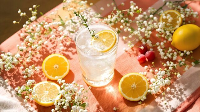 Refreshing Holundersirup Elderflower Syrup with Lemon Garnish (Swiss Cuisine)