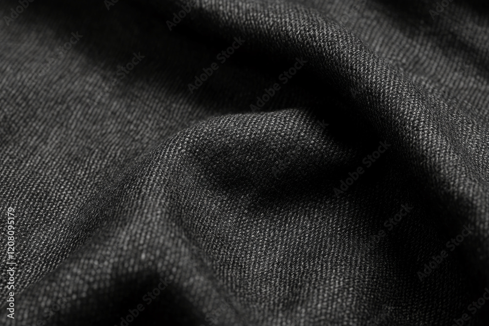 Poster close-up shot of dark black fabric with smooth texture and fine weave