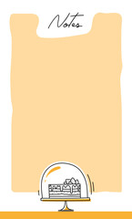 Planner template with cake. Daily notes. Vector illustration. Dessert menu.