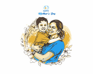 Mother and son with mother day