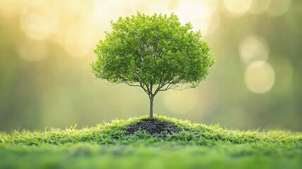 Serene Green Tree with Blurred Background of Sky and Bokeh Effect