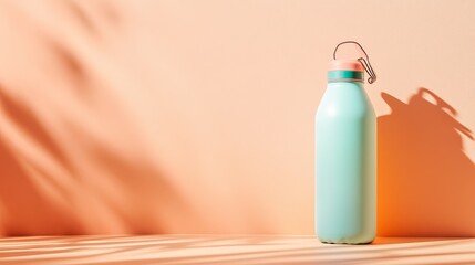 A pastel-colored water bottle styled against a neutral backdrop
