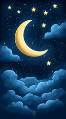 Fototapeta premium Night Sky Illustration: Crescent Moon and Stars