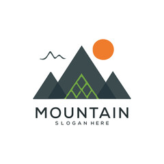 Set of vector mountain and outdoor adventures logo designs.

