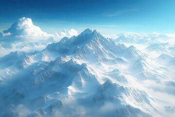 Obraz premium breathtaking panorama of snowcapped mountains against a clear blue sky showcasing the majestic beauty of nature in a vibrant and aweinspiring 3d rendering