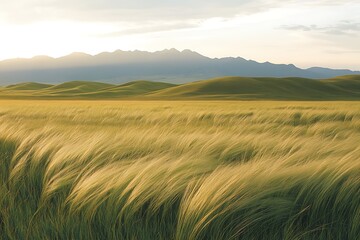 Obraz premium Golden Field and Majestic Mountains