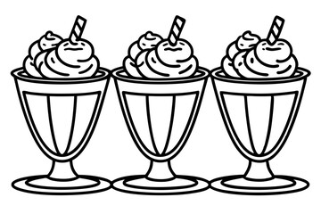 Modern Sundae Glass Line Drawings - Vector Set