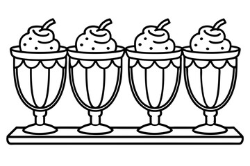 Modern Sundae Glass Line Drawings - Vector Set