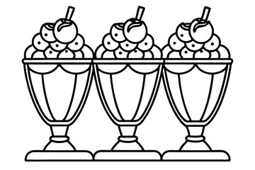 Modern Sundae Glass Line Drawings - Vector Set