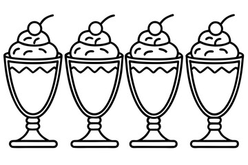 Modern Sundae Glass Line Drawings - Vector Set