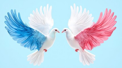 Fototapeta premium Doves with vibrant colored wings in harmony.