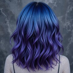Naklejka premium Women Hair color with deep blue and purple ombré hairstyle with specks of white 