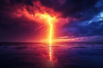 brightly colored lightning strikes illuminating the sky in a stunning display of neon rainbow colors capturing the raw power and beauty of nature in a surreal and artistic manner