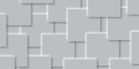 Abstract white square shape with futuristic concept background. multiple gray paper overlap on the gray background with silver color square pattern on banner with shadow. Paper texture background.