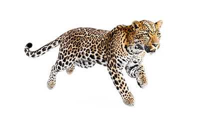 Naklejka premium Leopard running at full speed isolated on white background