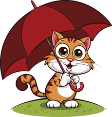 The Umbrella Cat Logo cartoon vector on white background