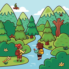 forest and trees on child water vector